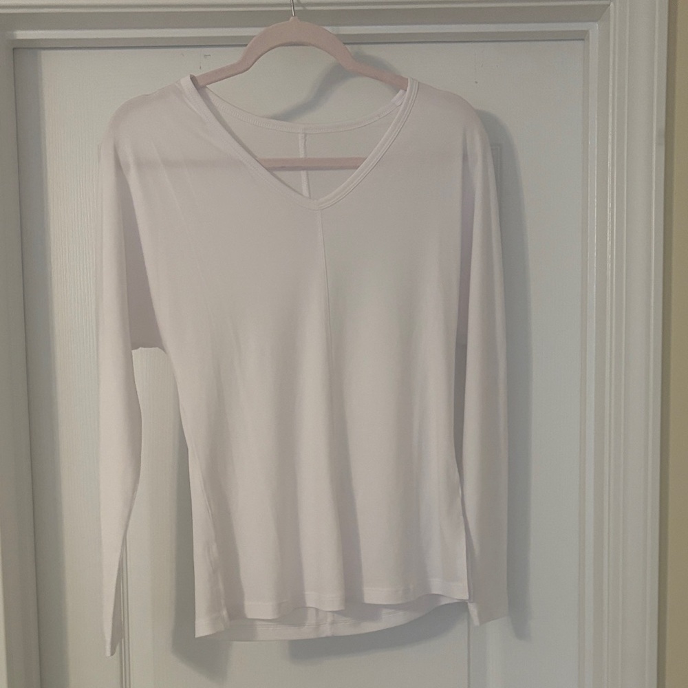 Fabletics White V-Neck Long Sleeve Top